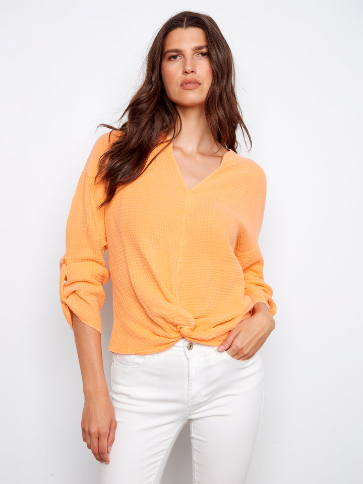 Bubble Cotton Blouse With Front Twist