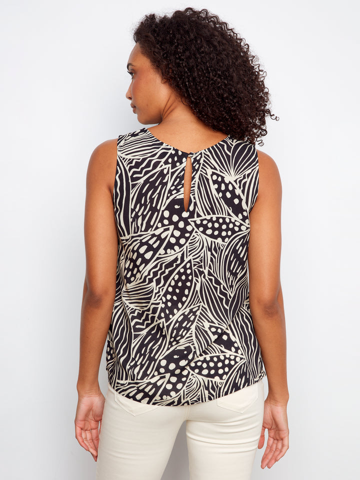 Printed Sleeveless Blouse With Back Keyhole