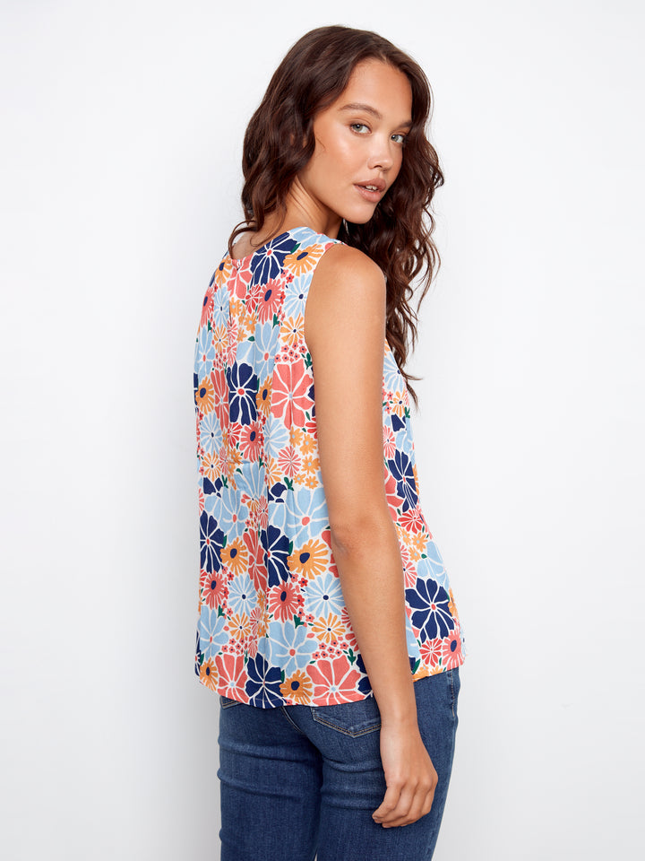 Printed Sleeveless Blouse With Back Keyhole