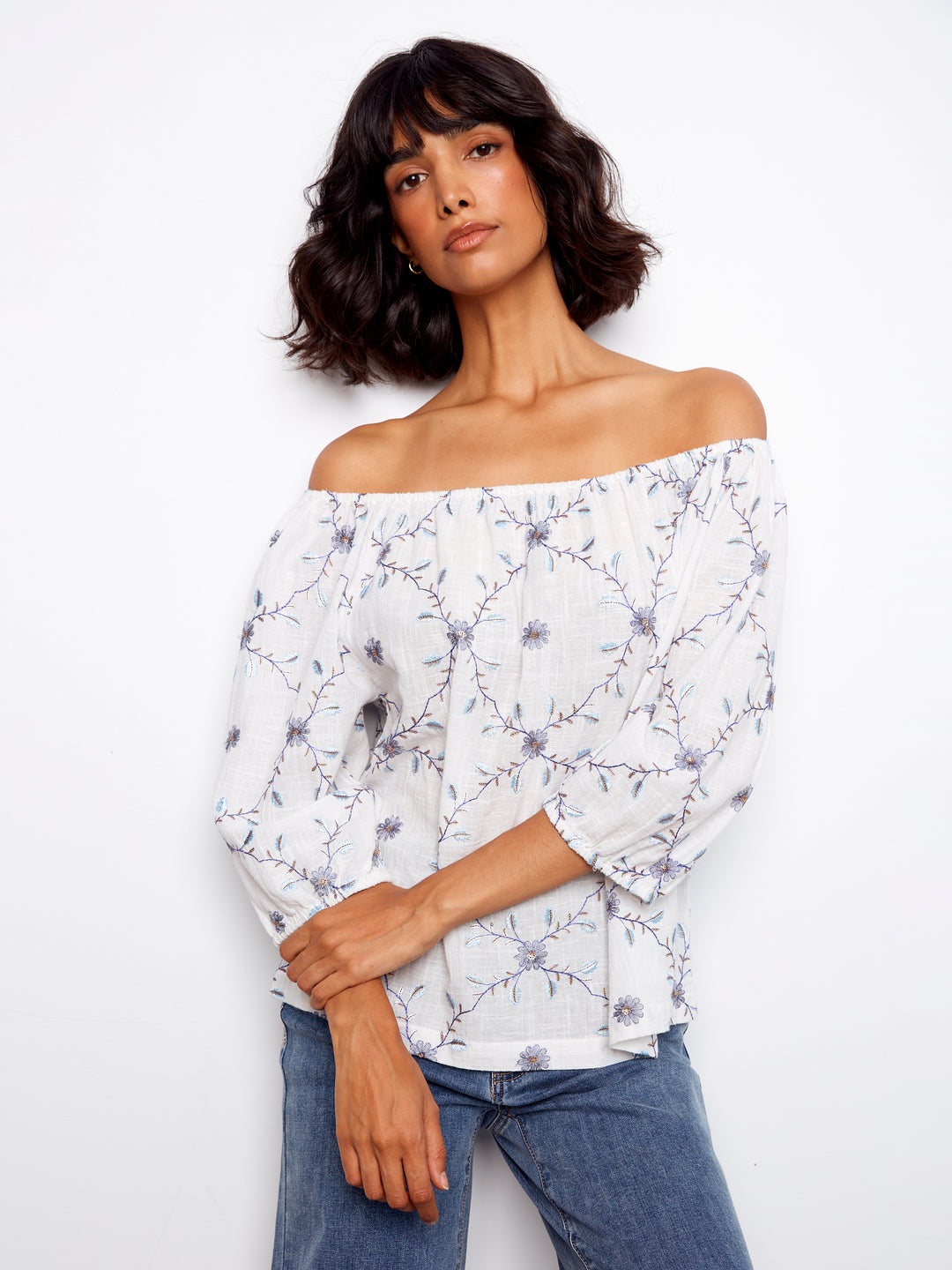 Embroidered Cotton Off Shoulder Blouse