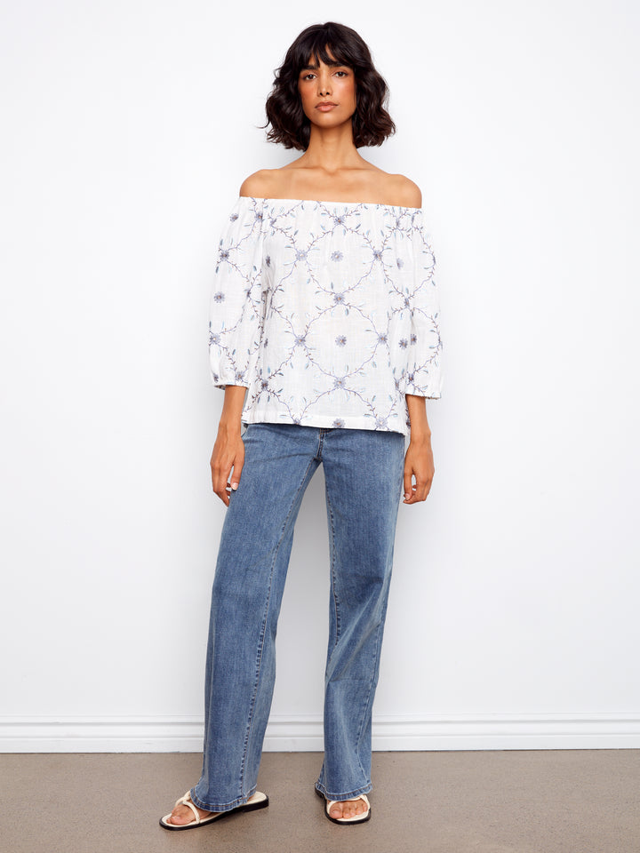 Embroidered Cotton Off Shoulder Blouse