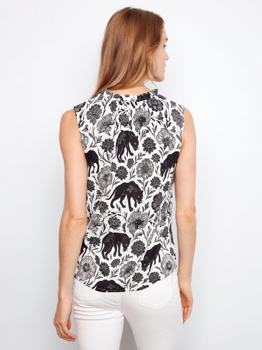Printed Sleeveless Blouse With Ruffle