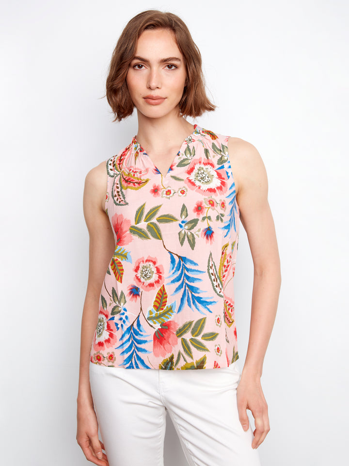 Printed Sleeveless Blouse With Ruffle