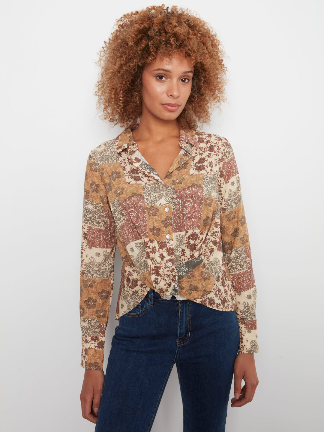Long Sleeve Shirt with Twisted Front & Buttons