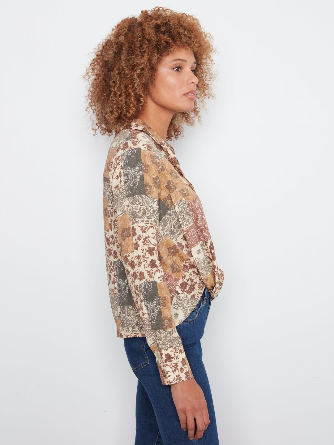 Long Sleeve Shirt with Twisted Front & Buttons