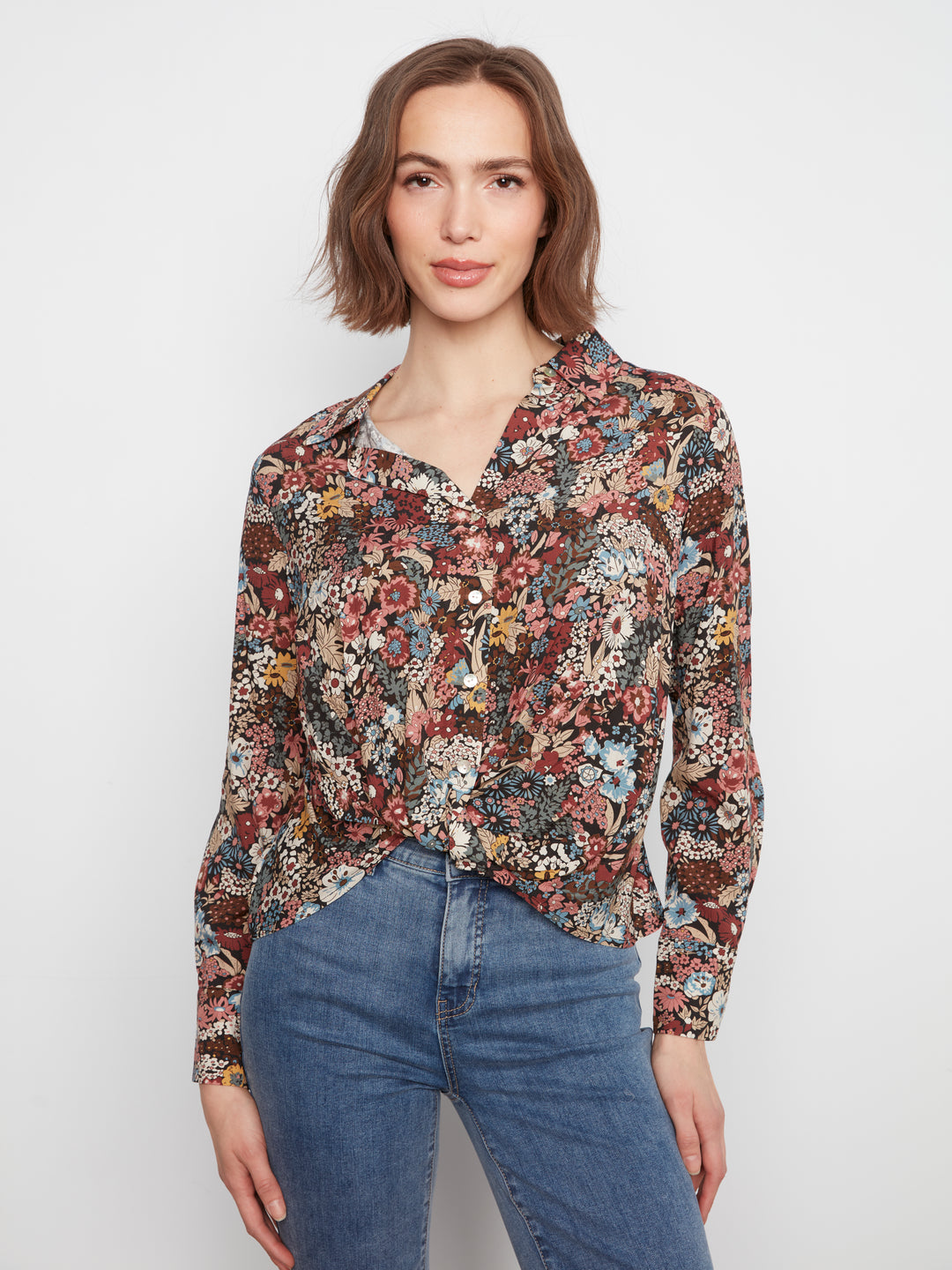 Long Sleeve Shirt with Twisted Front & Buttons