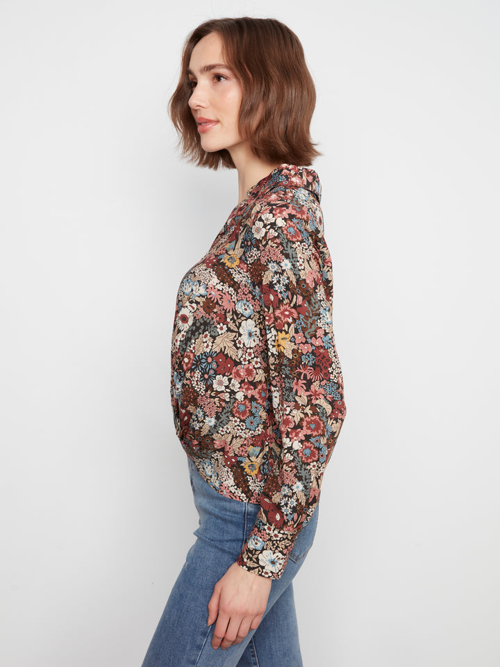 Long Sleeve Shirt with Twisted Front & Buttons