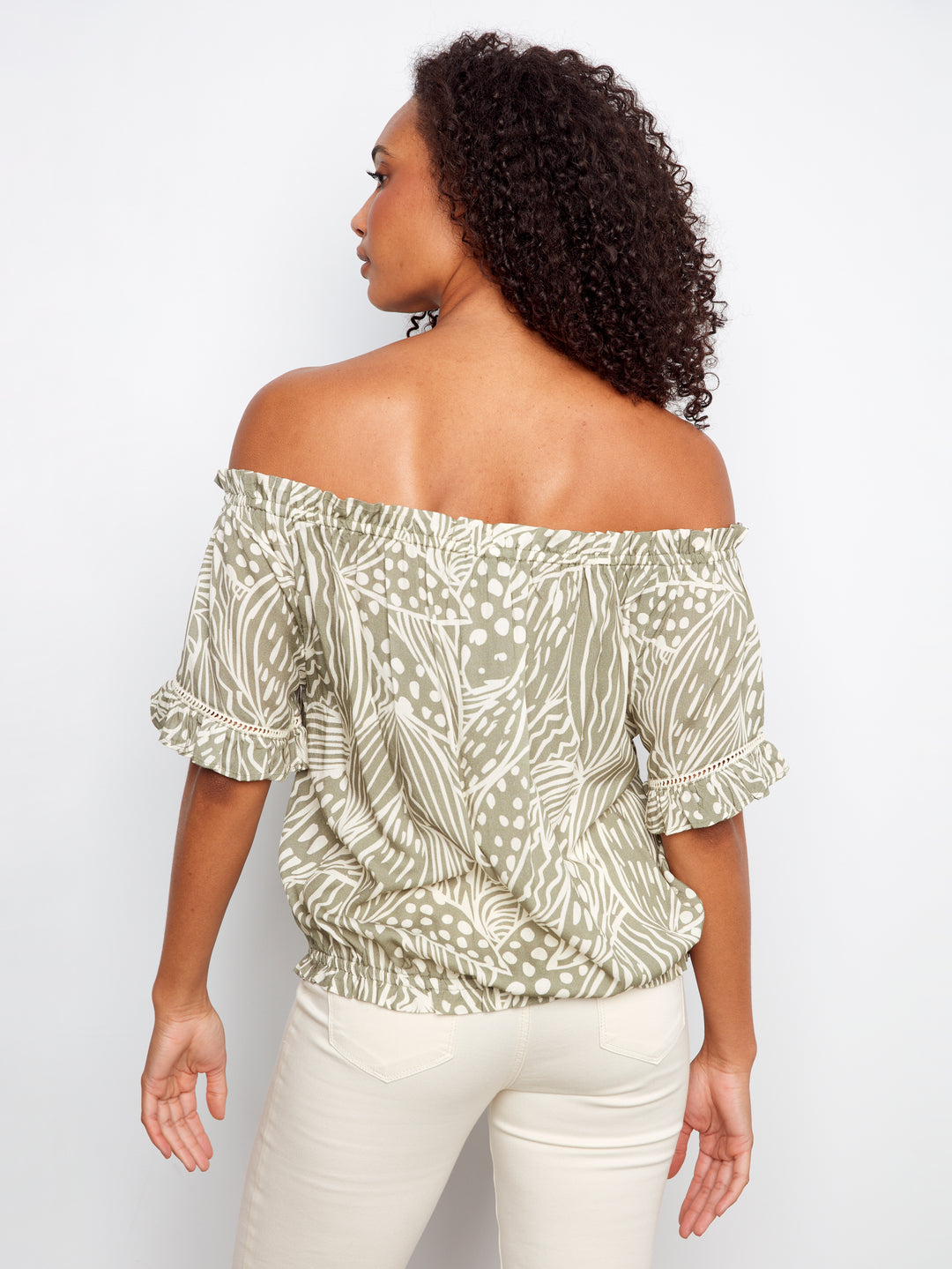 Printed Short Sleeve Off Shoulder Blouse