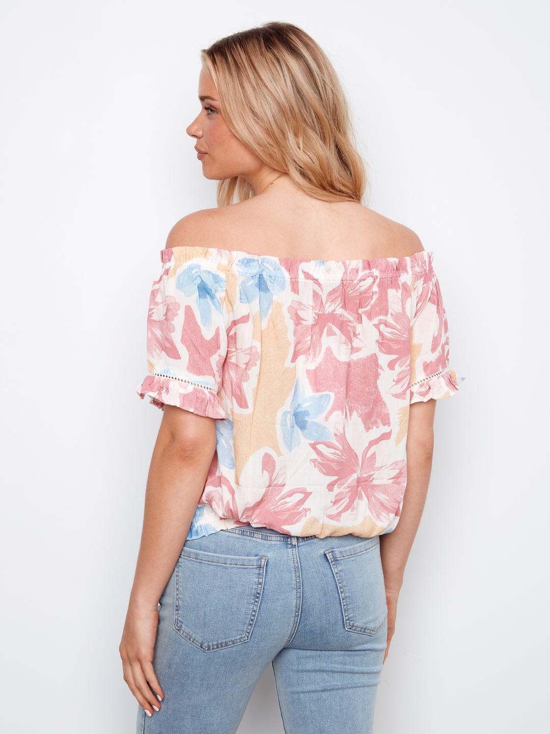 Printed Short Sleeve Off Shoulder Blouse
