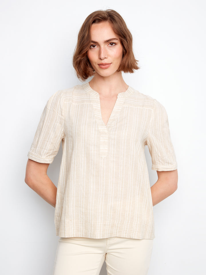 Short Sleeve Yarn-Dye Stripe Blouse