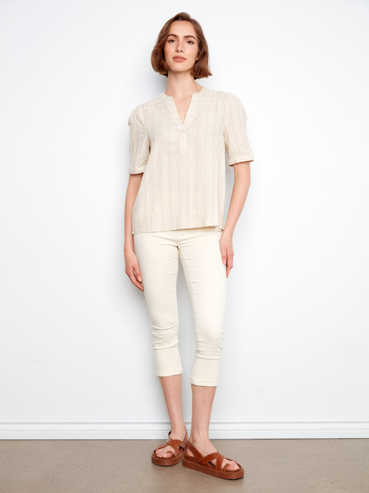 Short Sleeve Yarn-Dye Stripe Blouse