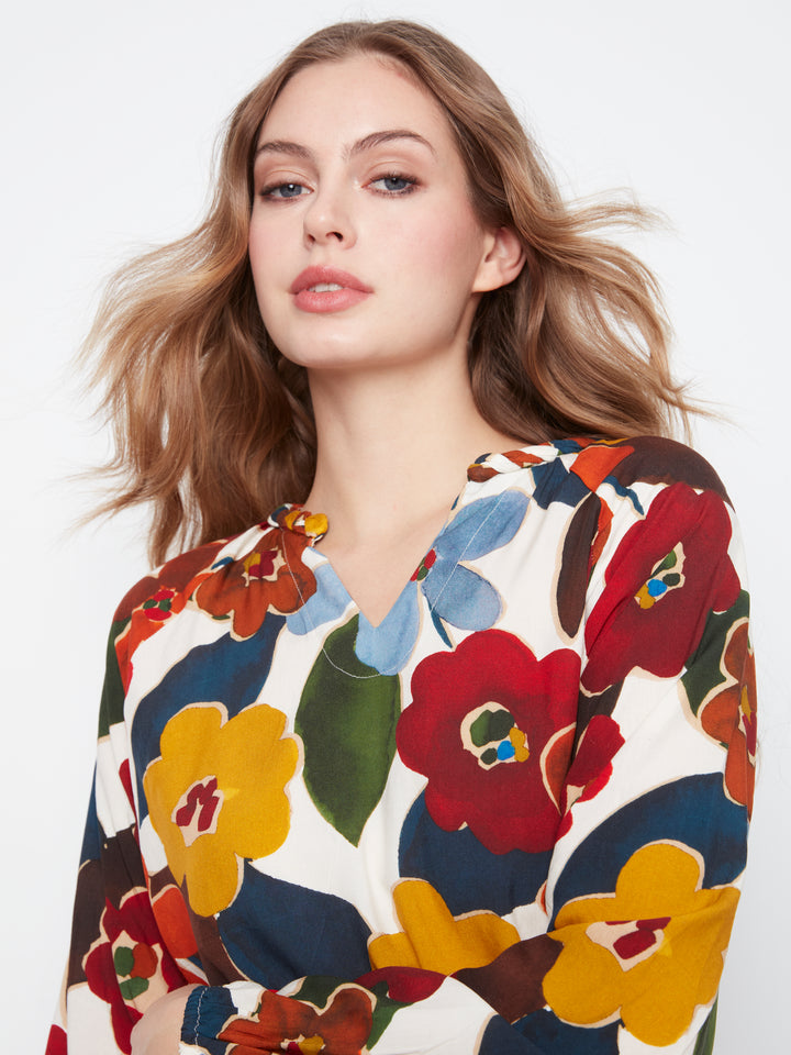 Printed  Raglan Long Sleeve Blouse