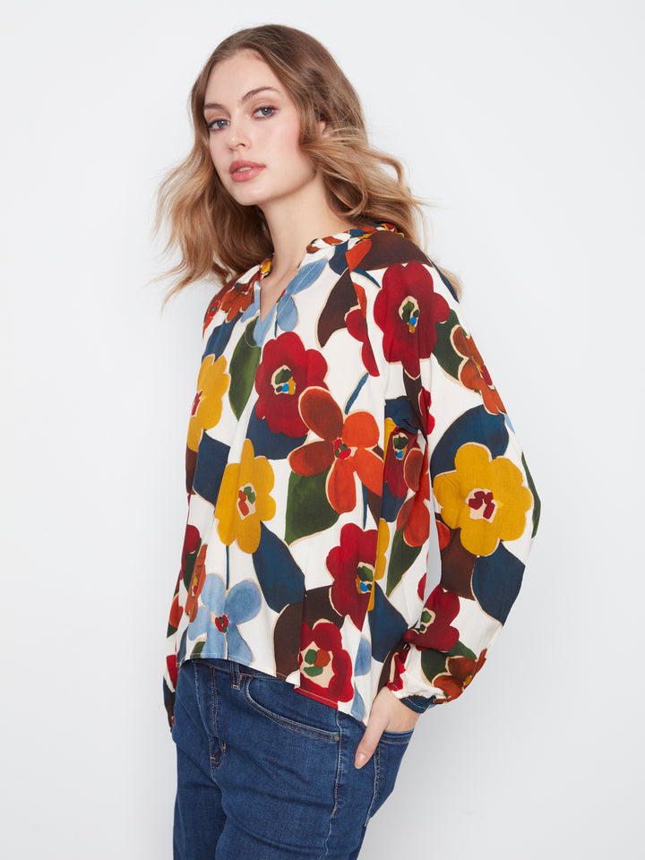 Printed  Raglan Long Sleeve Blouse