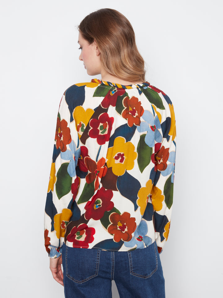 Printed  Raglan Long Sleeve Blouse