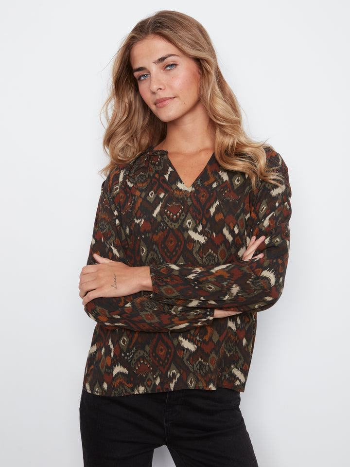 Printed  Raglan Long Sleeve Blouse