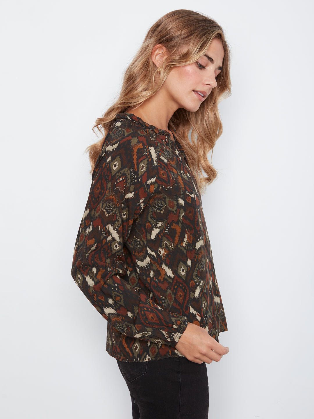 Printed  Raglan Long Sleeve Blouse
