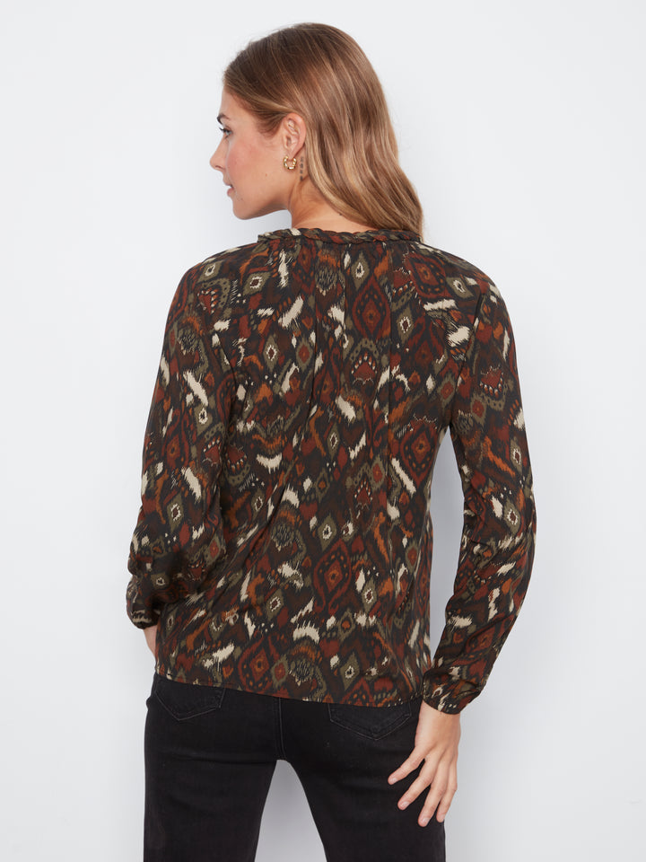 Printed  Raglan Long Sleeve Blouse