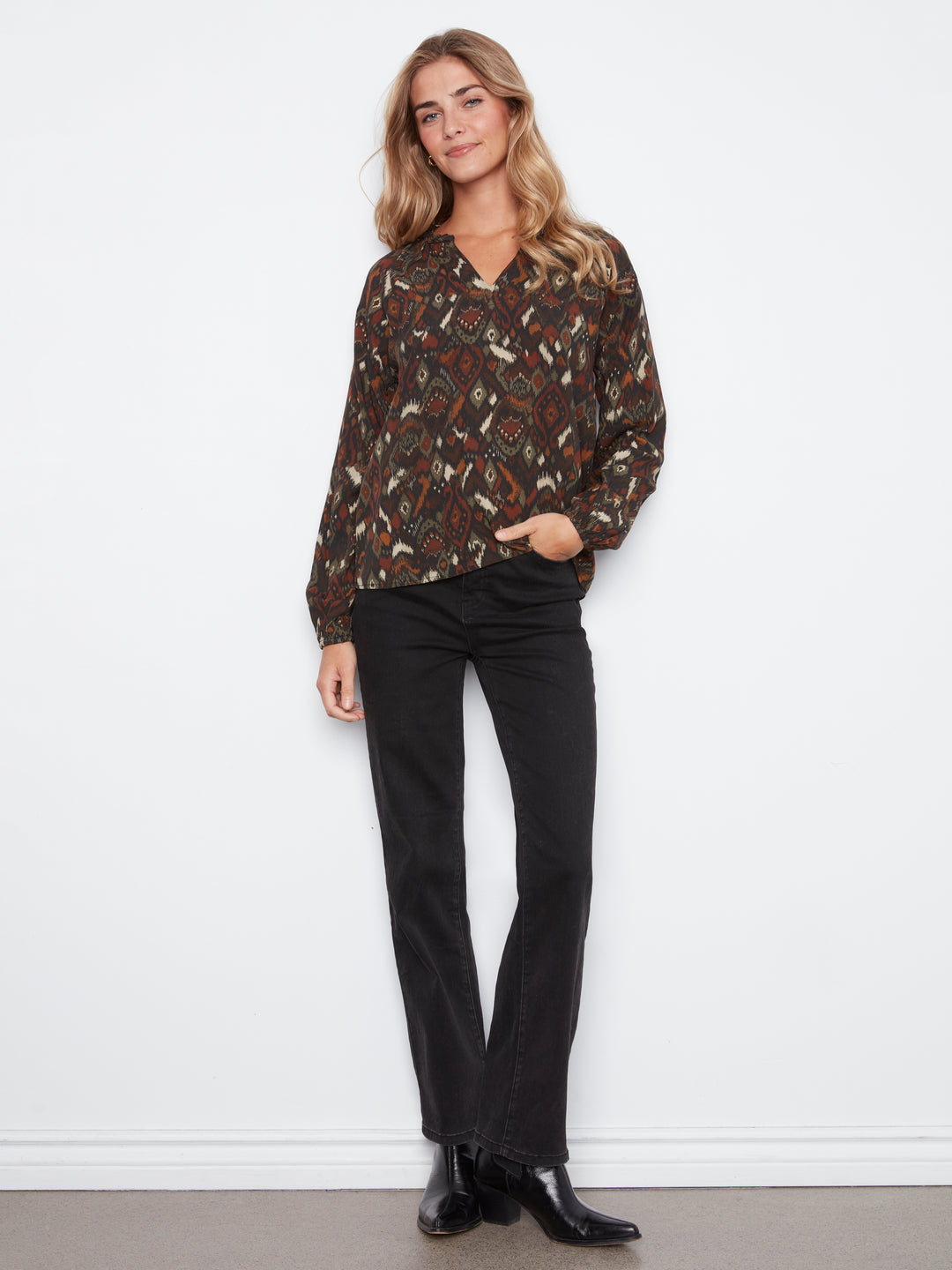 Printed  Raglan Long Sleeve Blouse