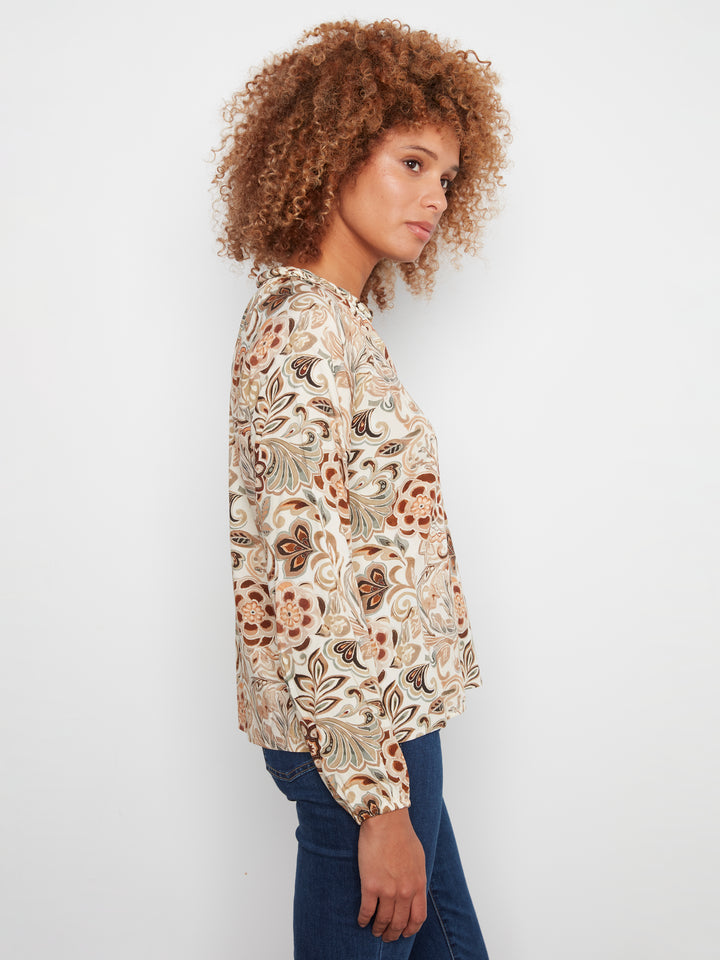 Printed  Raglan Long Sleeve Blouse