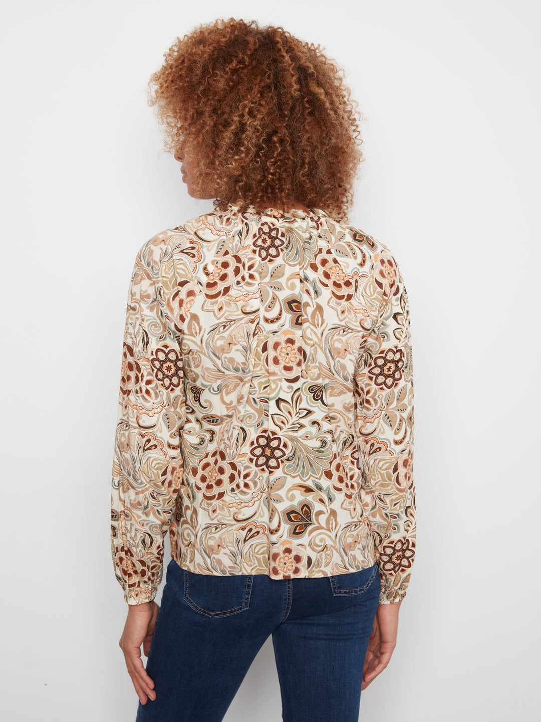 Printed  Raglan Long Sleeve Blouse