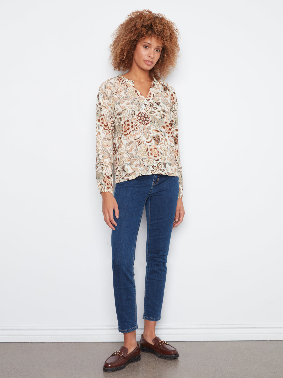 Printed  Raglan Long Sleeve Blouse