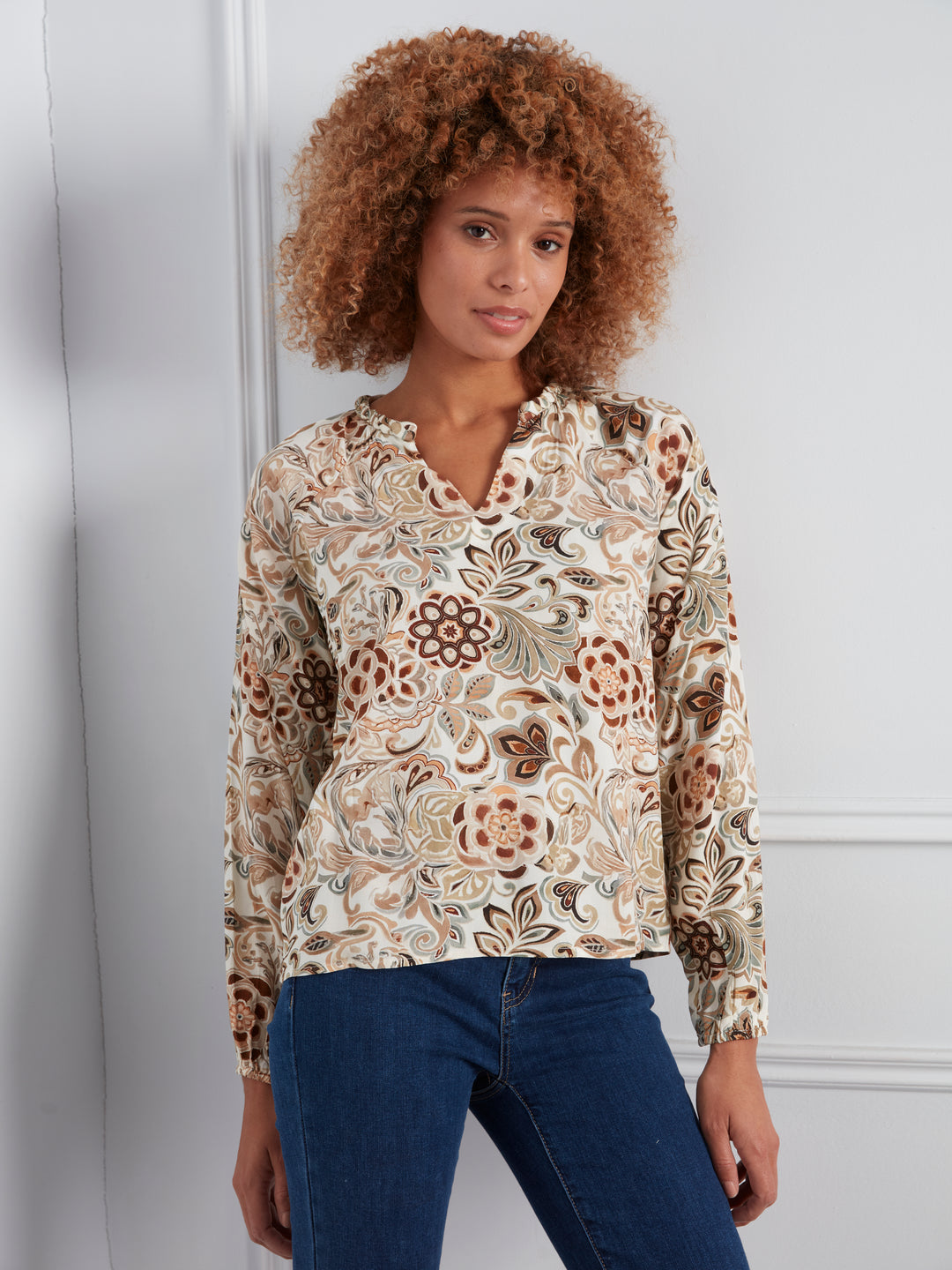 Printed  Raglan Long Sleeve Blouse