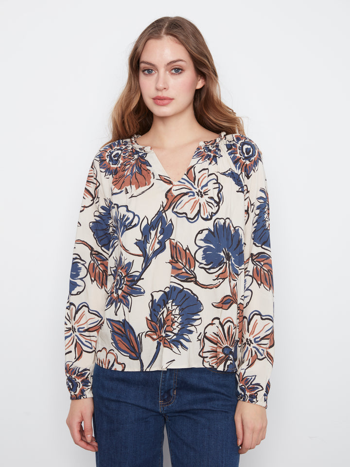 Printed  Raglan Long Sleeve Blouse