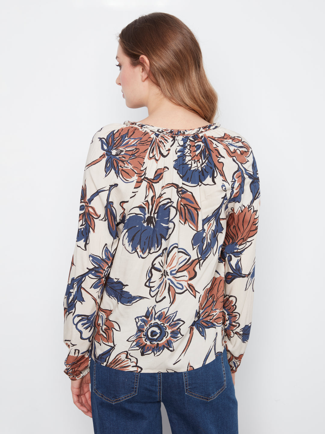 Printed  Raglan Long Sleeve Blouse