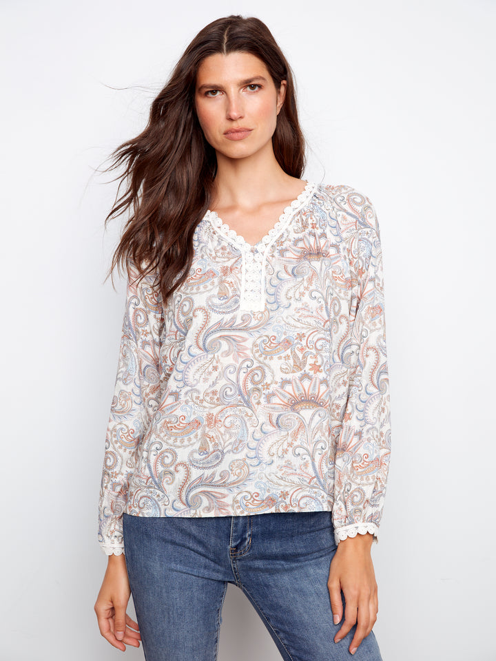Printed Raglan Long Sleeve Blouse