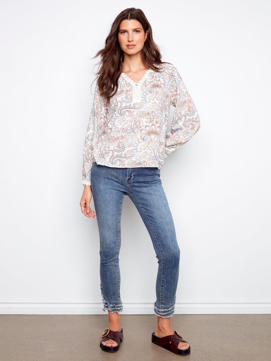 Printed Raglan Long Sleeve Blouse
