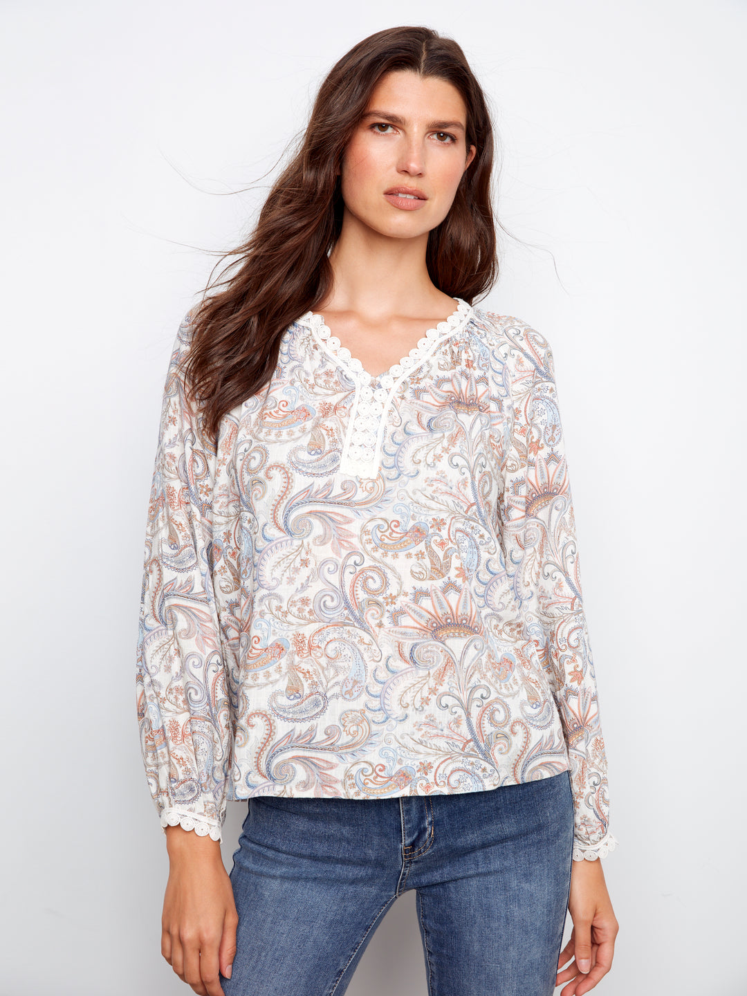 Printed Raglan Long Sleeve Blouse