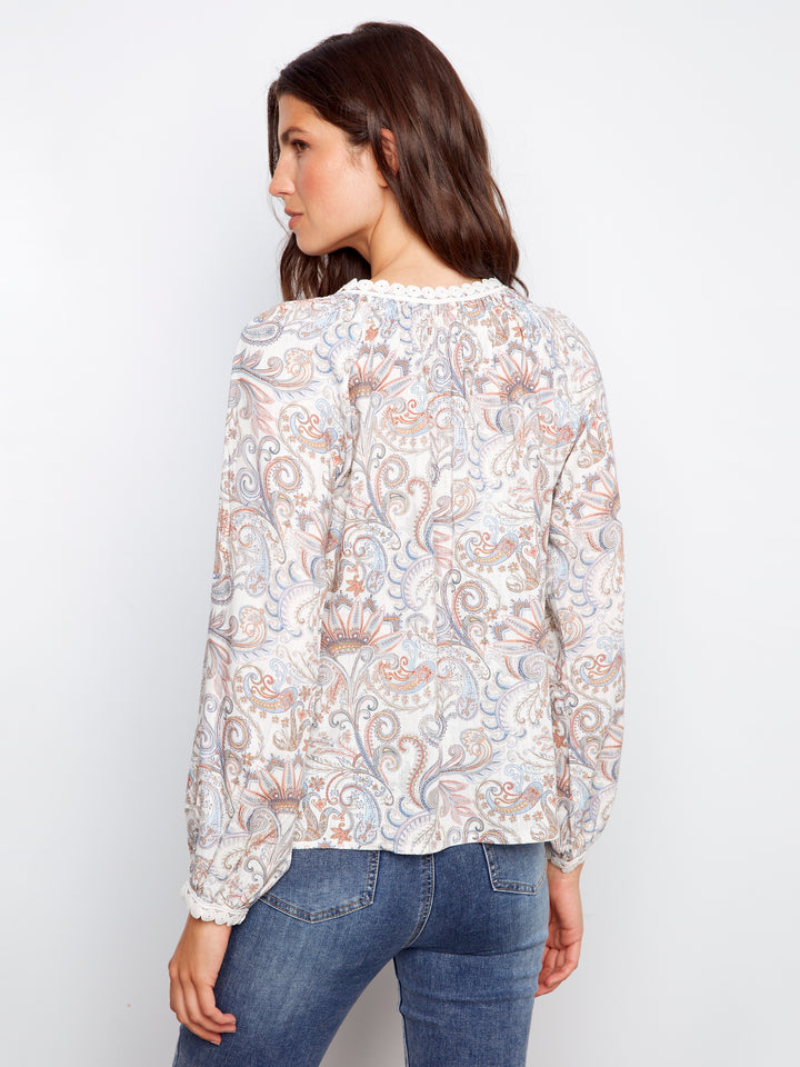 Printed Raglan Long Sleeve Blouse