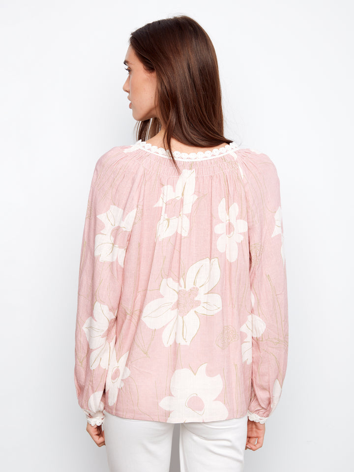 Printed Raglan Long Sleeve Blouse