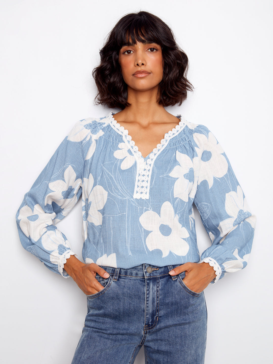 Printed Raglan Long Sleeve Blouse