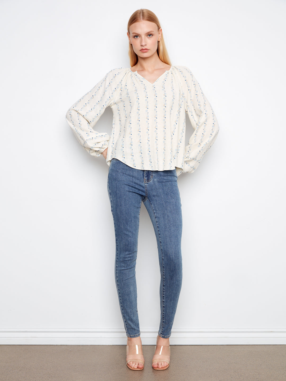 Printed Raglan Long Sleeve Blouse