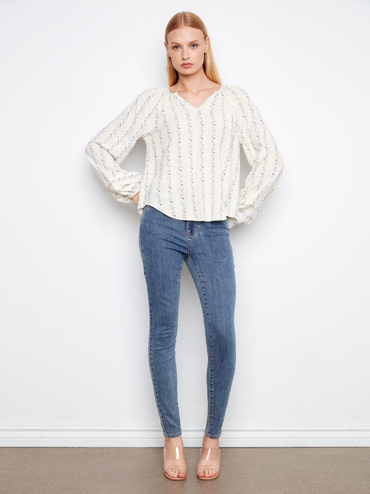 Printed Raglan Long Sleeve Blouse