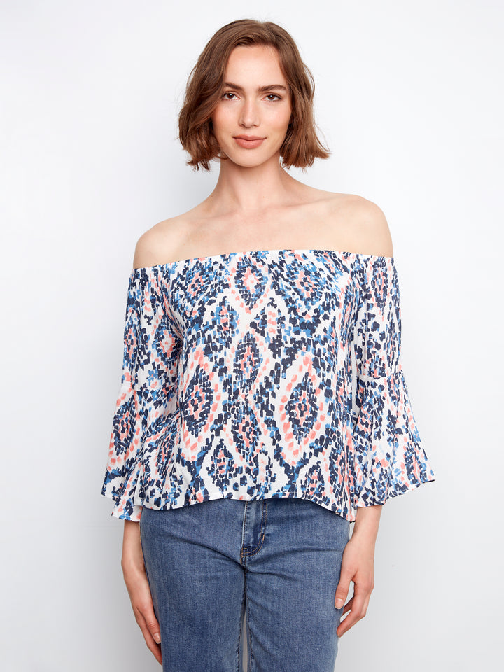 Printed 3/4 Sleeve Off Shoulder Blouse