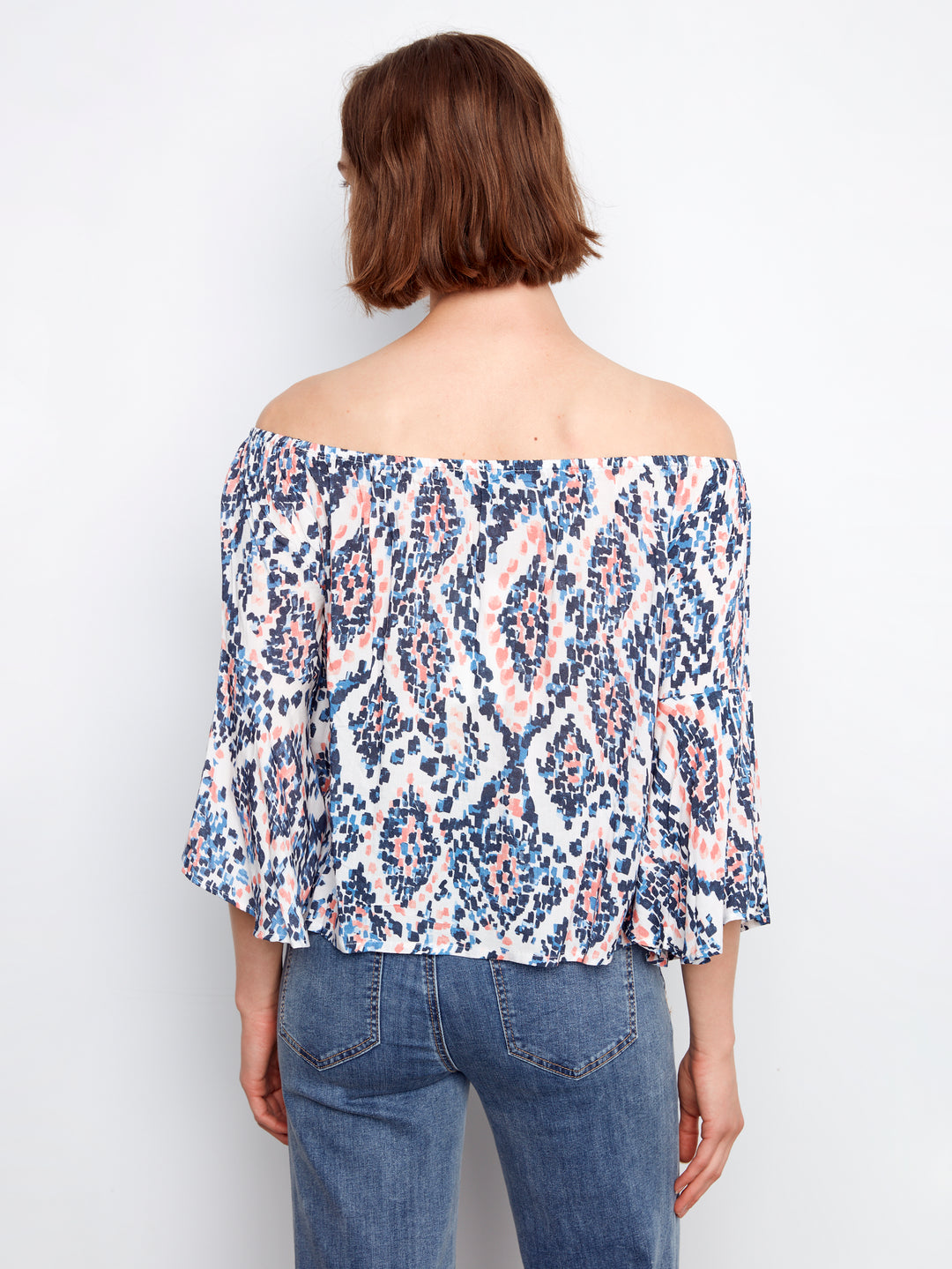 Printed 3/4 Sleeve Off Shoulder Blouse