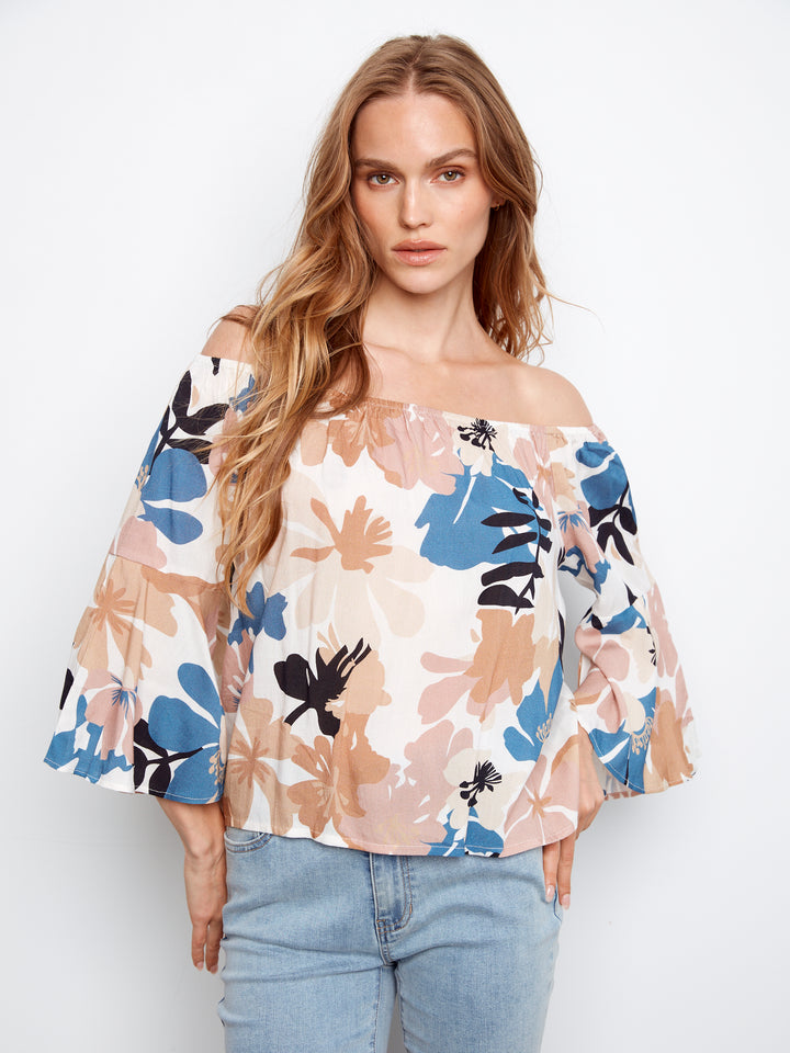 Printed 3/4 Sleeve Off Shoulder Blouse