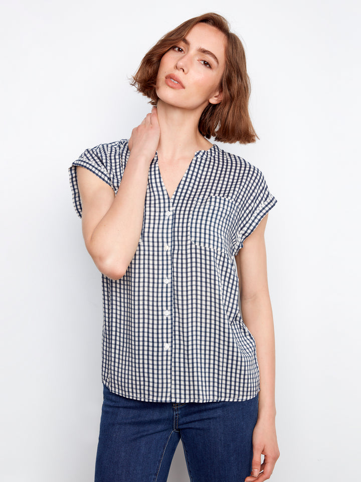 Printed Gignam Short Sleeve Blouse