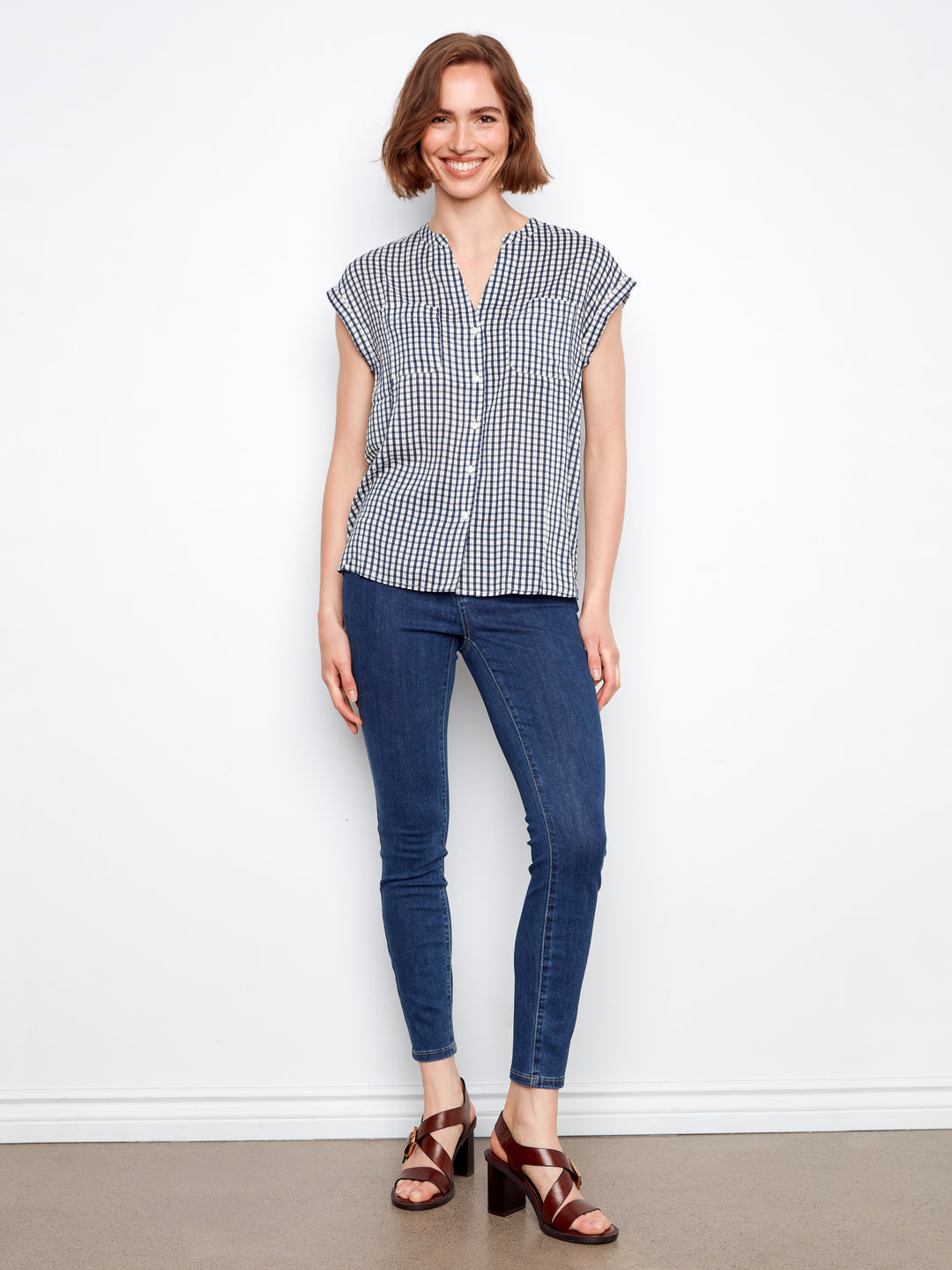 Printed Gignam Short Sleeve Blouse