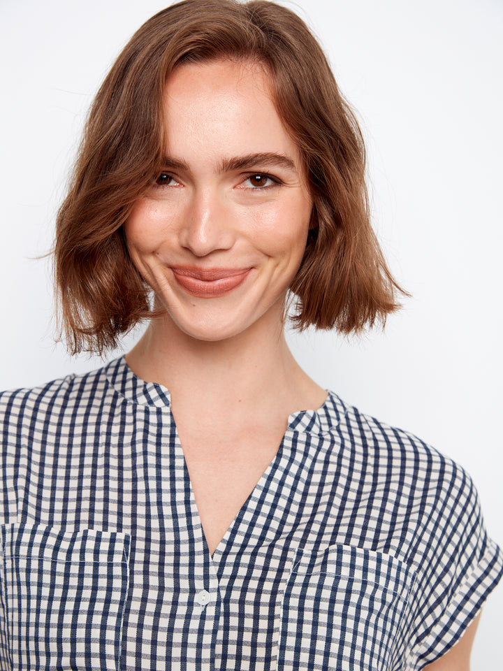 Printed Gignam Short Sleeve Blouse