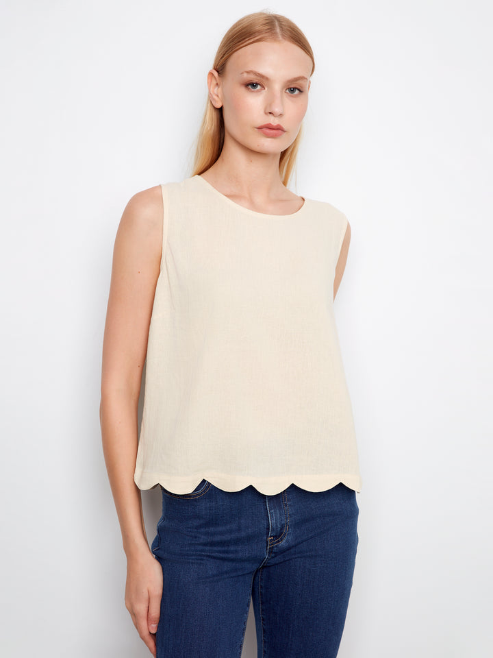 Sleeveless Top With Scallop Edge And Back Decorative Buttons