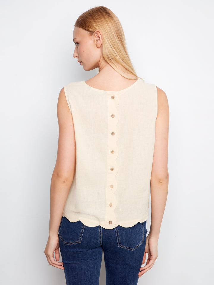 Sleeveless Top With Scallop Edge And Back Decorative Buttons