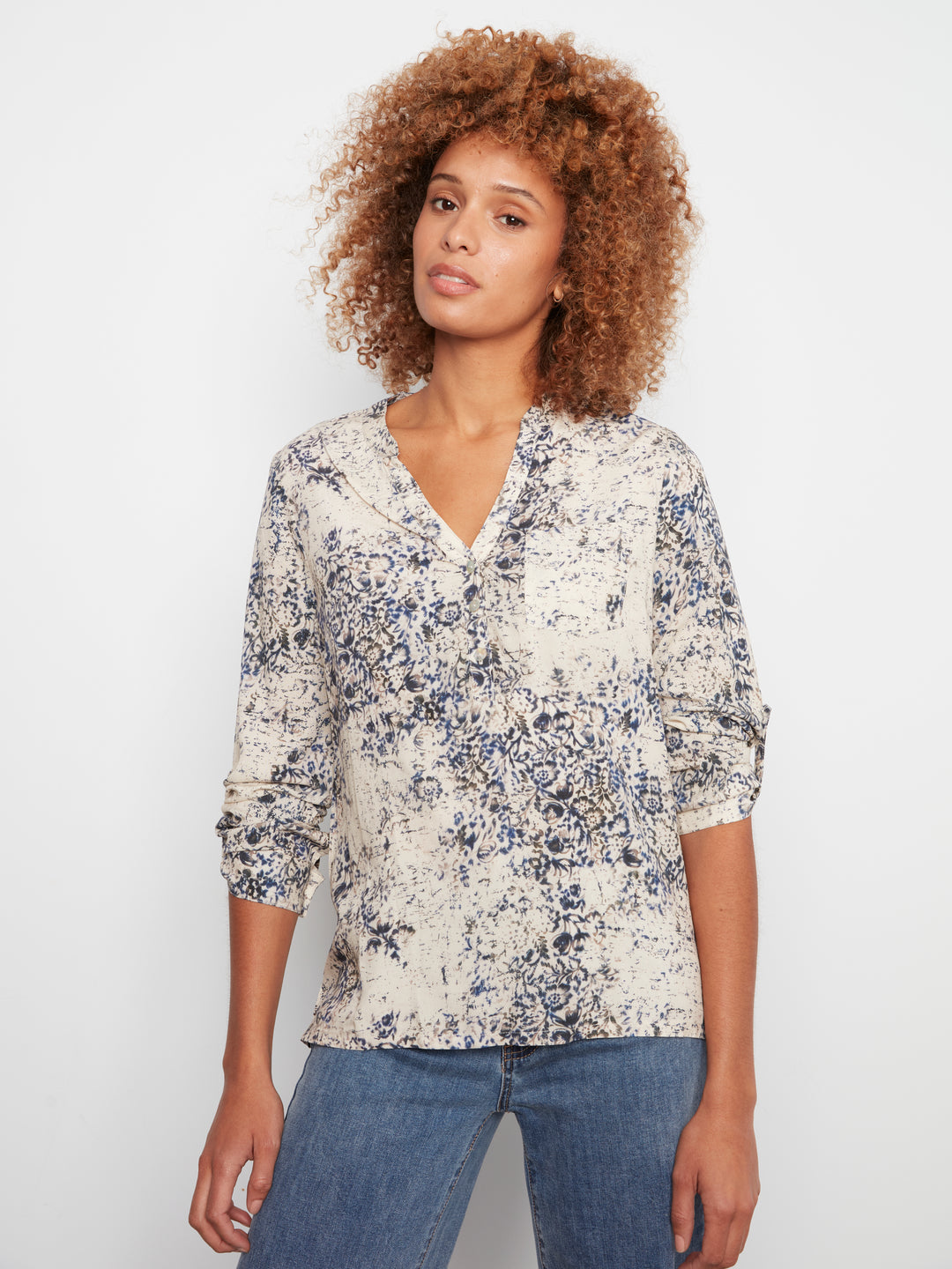 Printed Viscose Roll Up Sleeve Blouse