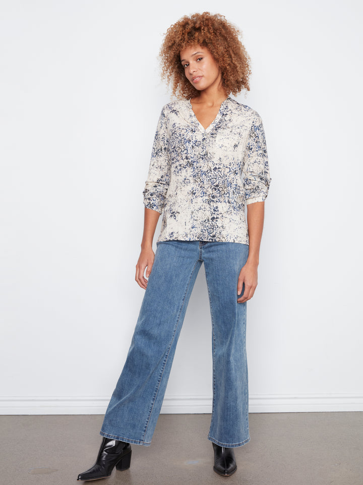 Printed Viscose Roll Up Sleeve Blouse