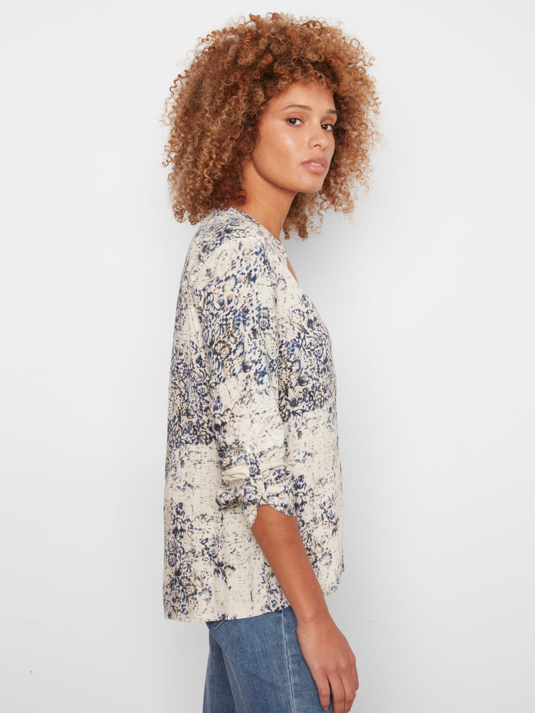 Printed Viscose Roll Up Sleeve Blouse