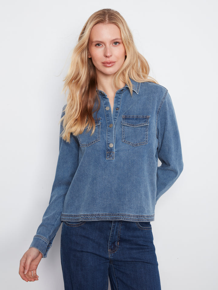 Tencel Denim Long Sleeve Half Placket Shirt