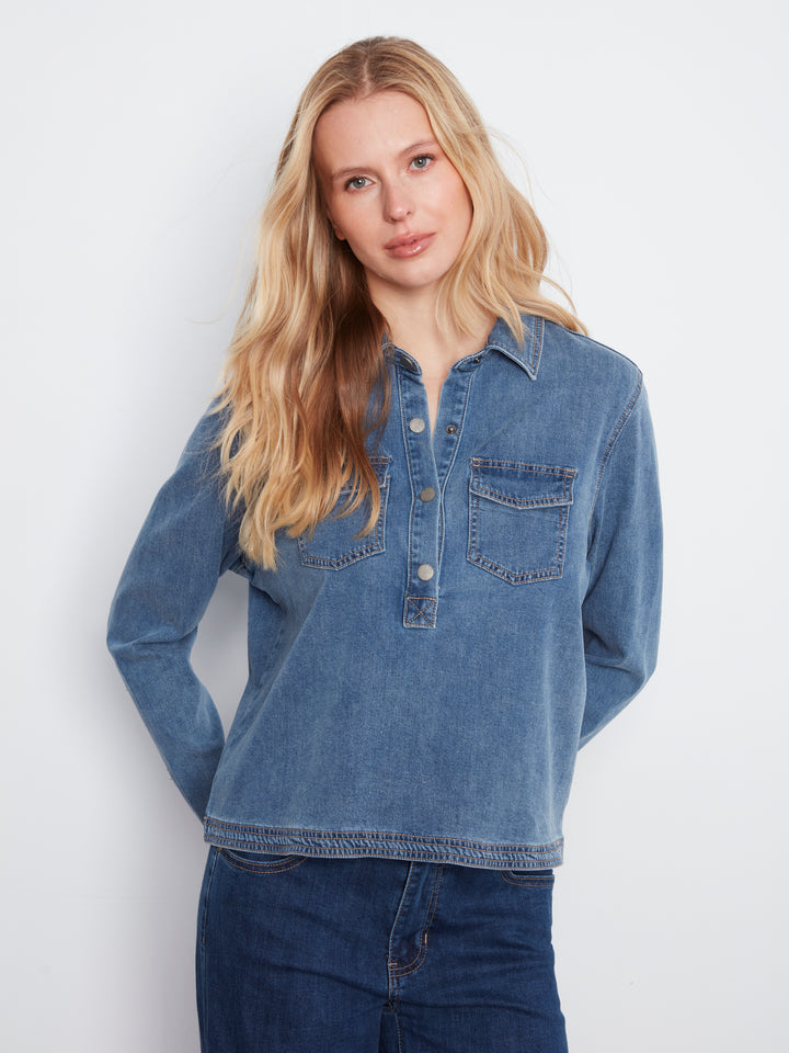 Tencel Denim Long Sleeve Half Placket Shirt