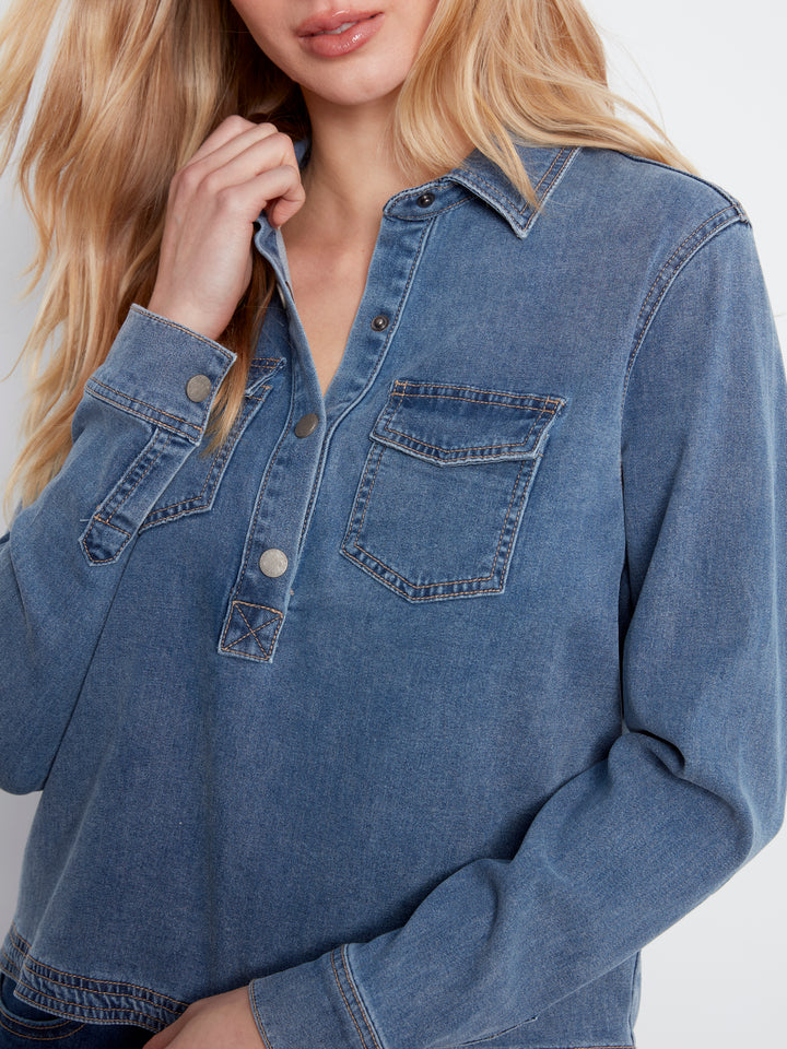 Tencel Denim Long Sleeve Half Placket Shirt